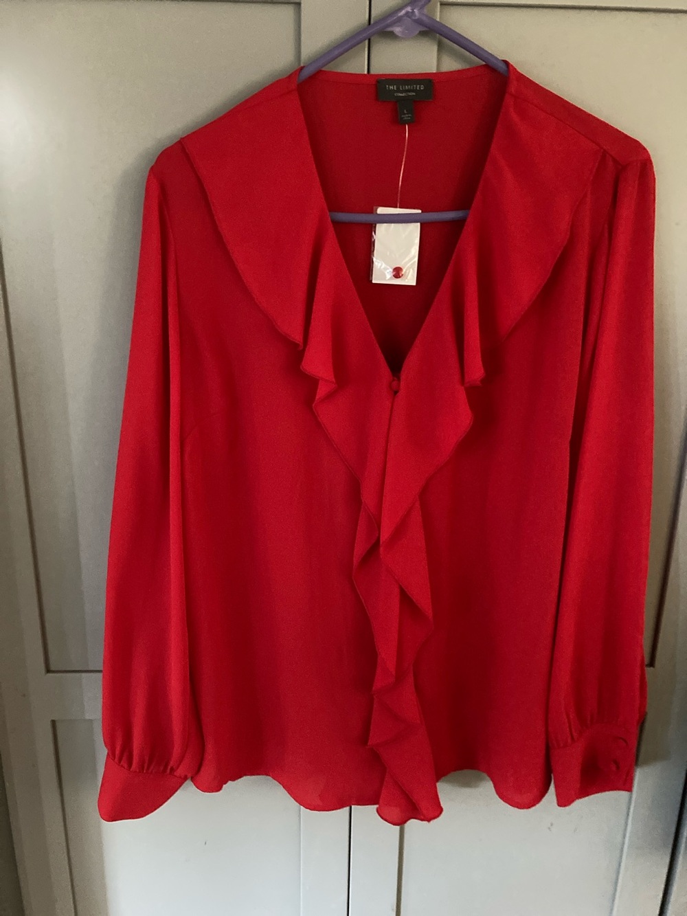 The Limited Red Ruffle Front Blouse - Women's Top